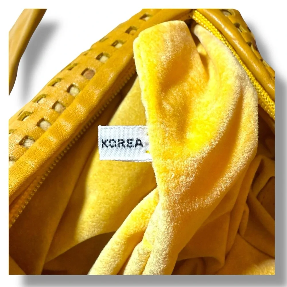 Vintage Retro 1980s‎ Brio! Leather Bag Slouchy Hobo Woven Balloon Purse Yellow